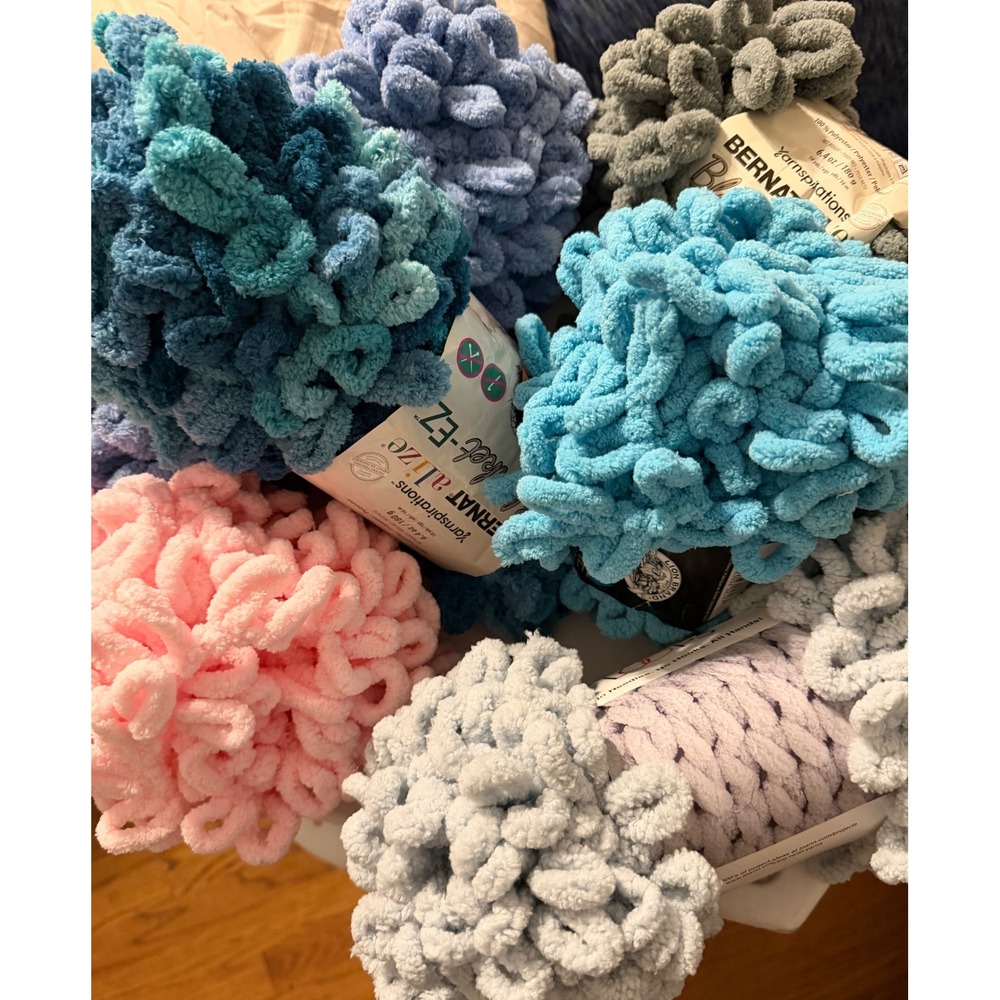 Bernat Alize Blanket-EZ Loop Yarn Lot Mixed Colors Finger Knitting Soft Chenille
